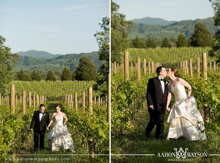 Bride and groom kissing