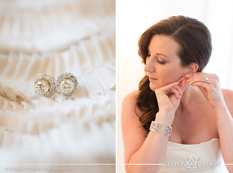 bride putting on jewelry