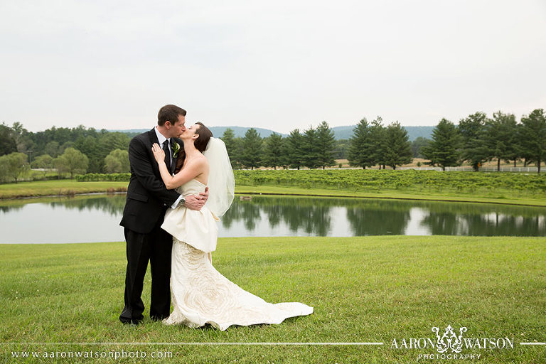 bride and groom at Keswick pond