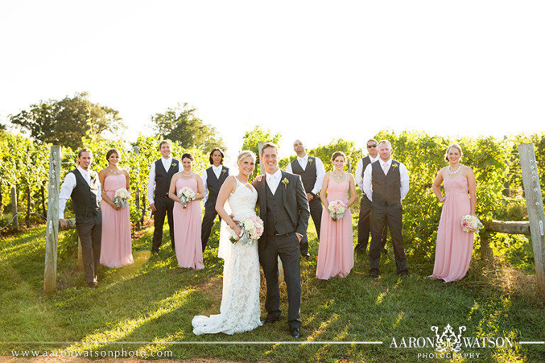 bridal party in vineyard