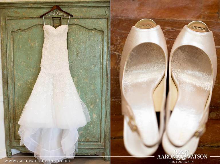 wedding dress and Jimmy Choo