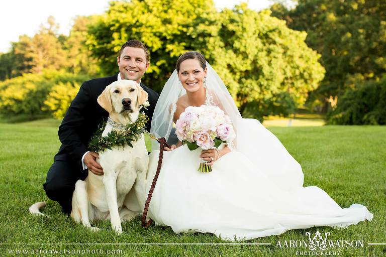 bride and groom with dog