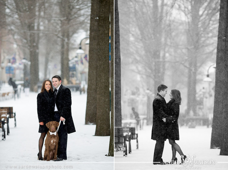 winter engagement session with their dog