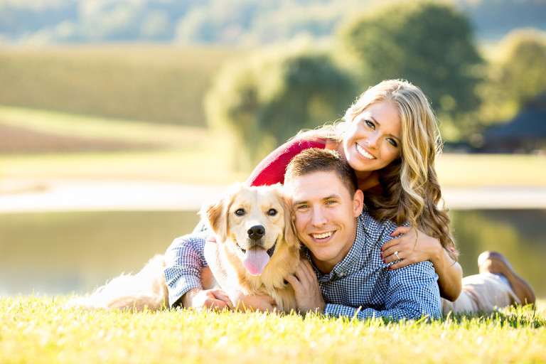 Engagement photo with dogs