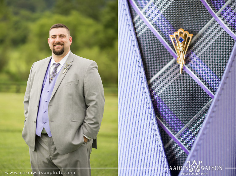 groom details in lavender