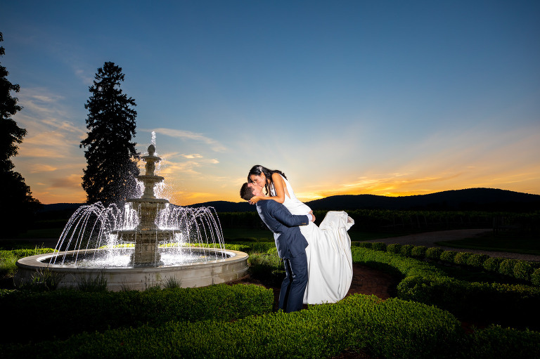 Best Charlottesville Wedding Venue Keswick Vineyards sunset fountain photo ideas