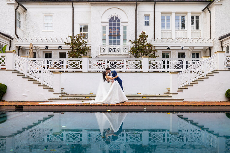 bride and groom pool creative photography